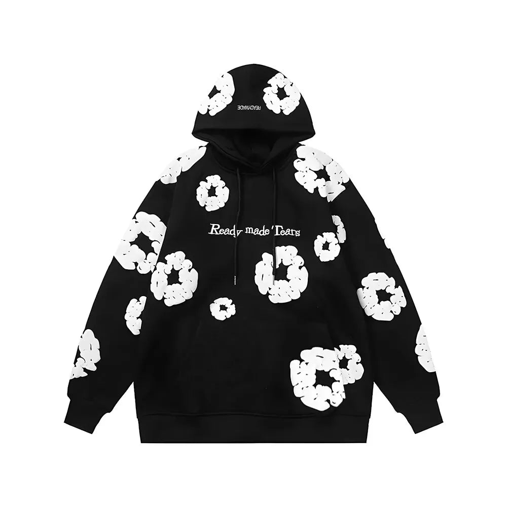 Men'S New Cotton Fashion Embroidery Stereoscopic Kapok Printing Hooded Couple Sweater Vintage High Street Hip-Hop Casual Tops