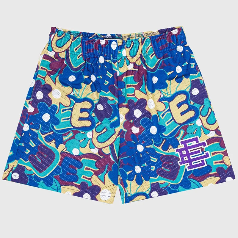 New Summer Eric Emanuel EE Basic Mesh Short Classic Floral Printed Gym Shorts Men'S Gym Basketball Sports Beach Shorts