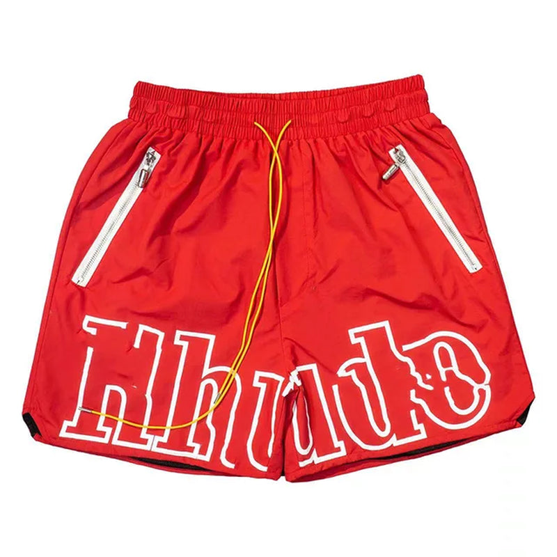 Y2K Fashion Youth Pop American Trend Hip Hop Letter Print Red Casual Shorts Men'S Summer Gothic Loose Wide Leg Basketball Pants