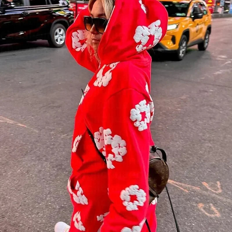 Kapok Foam Loose Hooded Sweatshirt High Street Fashion Brand Ruffian Suit American Couple Casual Suit Y2K Sweatshirt Hoodie