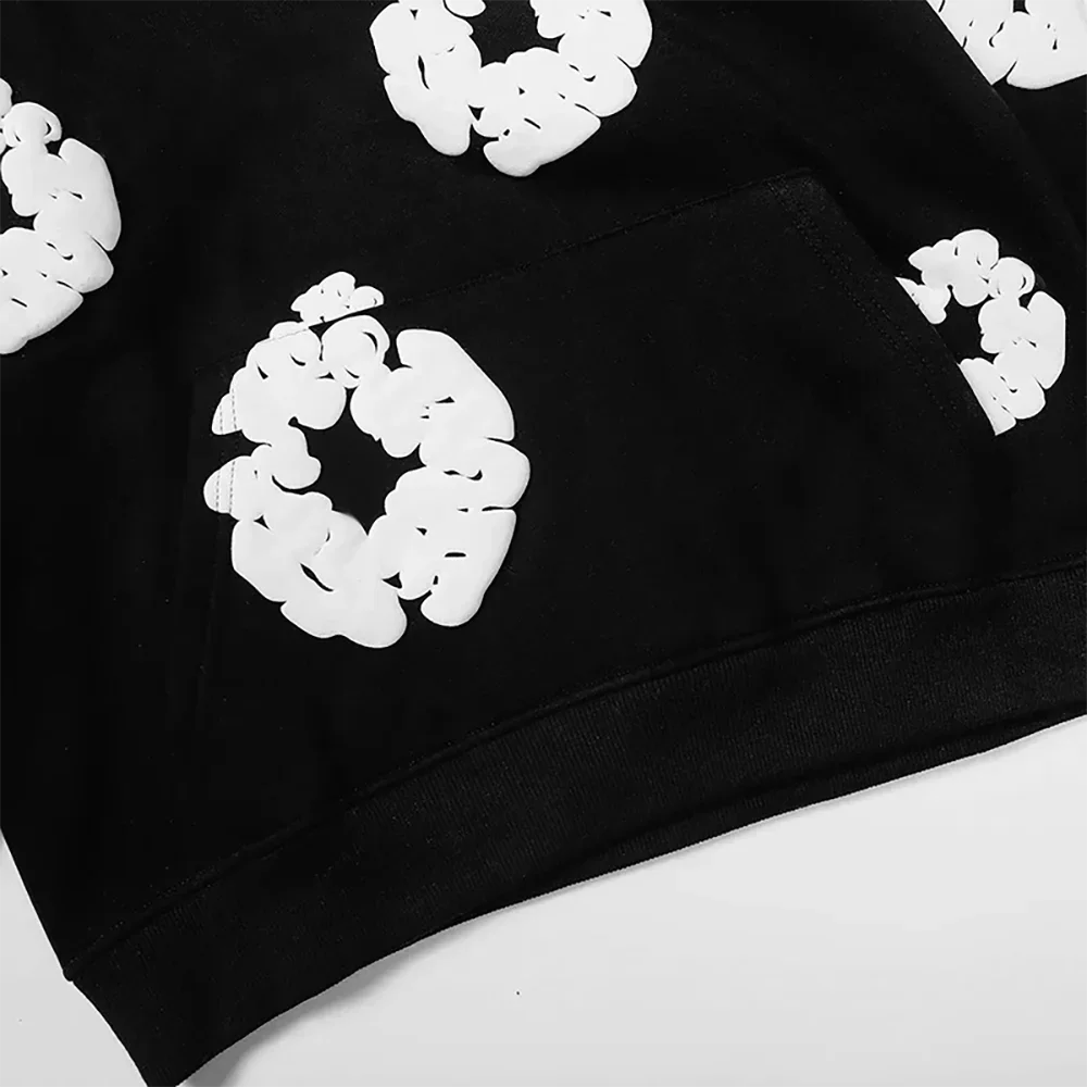 Men'S New Cotton Fashion Embroidery Stereoscopic Kapok Printing Hooded Couple Sweater Vintage High Street Hip-Hop Casual Tops