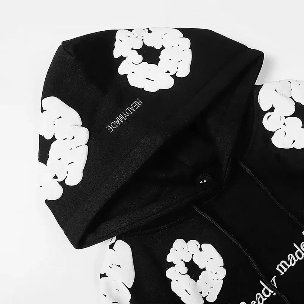 Men'S New Cotton Fashion Embroidery Stereoscopic Kapok Printing Hooded Couple Sweater Vintage High Street Hip-Hop Casual Tops